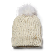 Only Curls Satin Lined Knitted Beanie Hat - Cream Fleck with Pom Pom