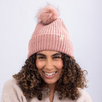 Only Curls Satin Lined Beanie with Pom - Carrie in Dusty Pink - Only Curls