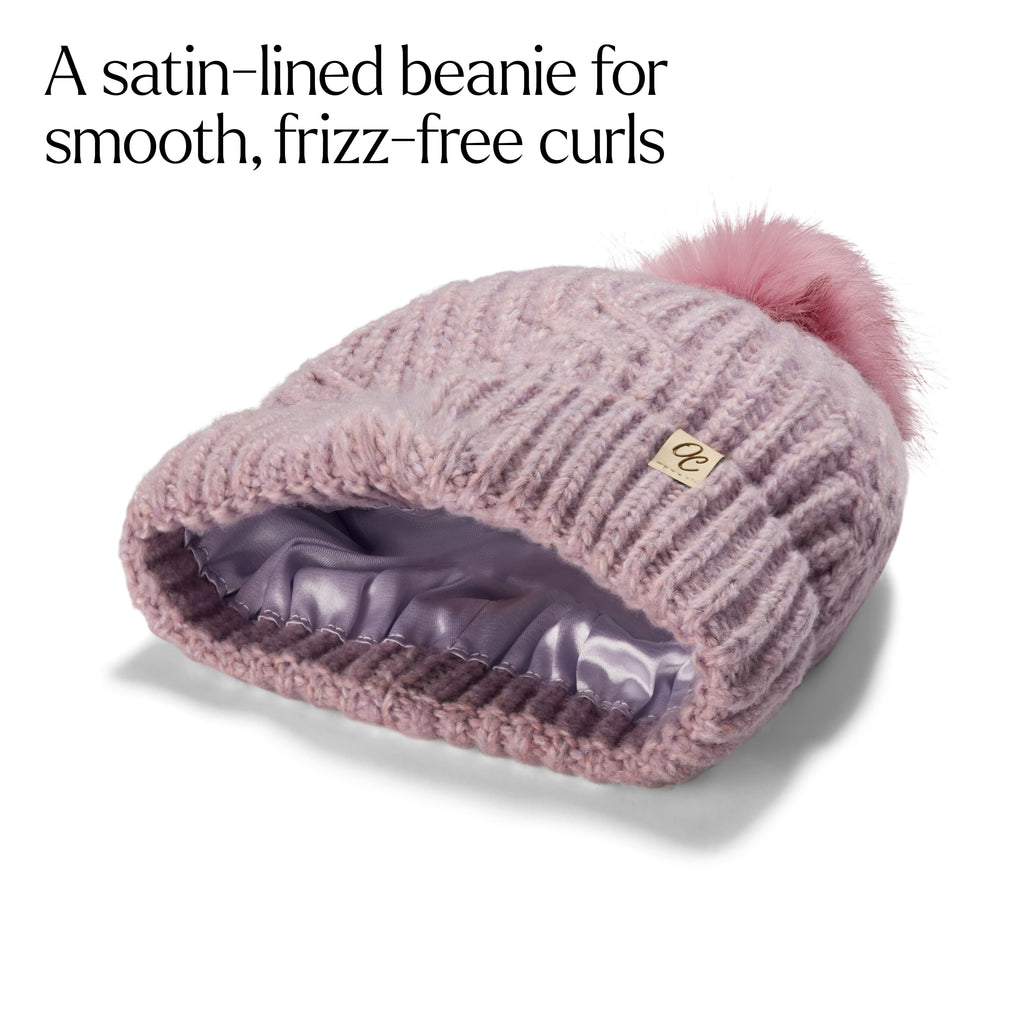 Only Curls Satin Lined Knitted Beanie Hat - Dusty Pink with Pom Pom - Only Curls