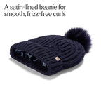 Only Curls Satin Lined Knitted Beanie Hat - Navy with Pom Pom - Only Curls
