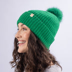Only Curls Satin Lined Beanie with Pom - Carrie in Emerald Green - Only Curls
