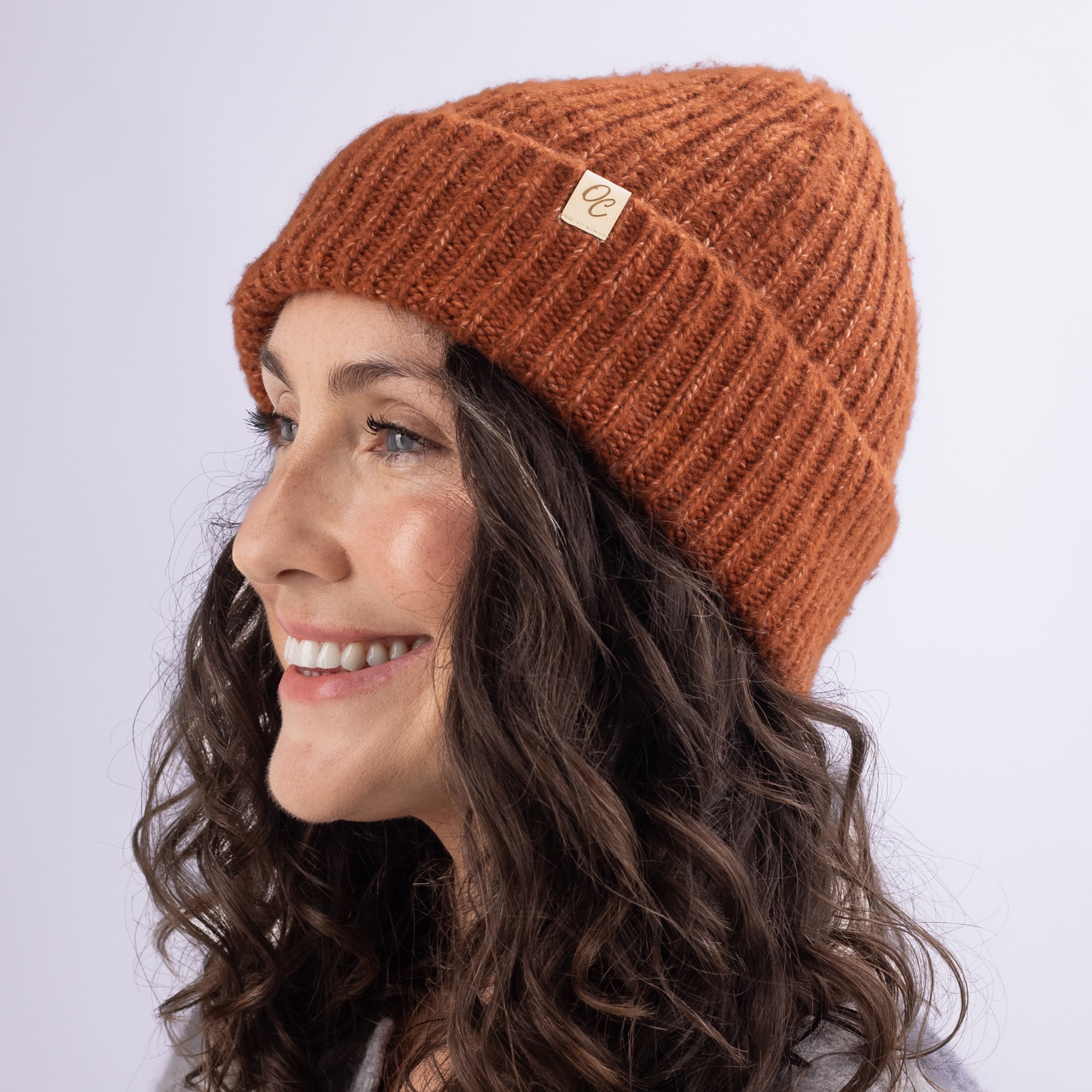Only Curls Satin Lined Knitted Beanie Hat - Ella in Burnt Orange - Only Curls