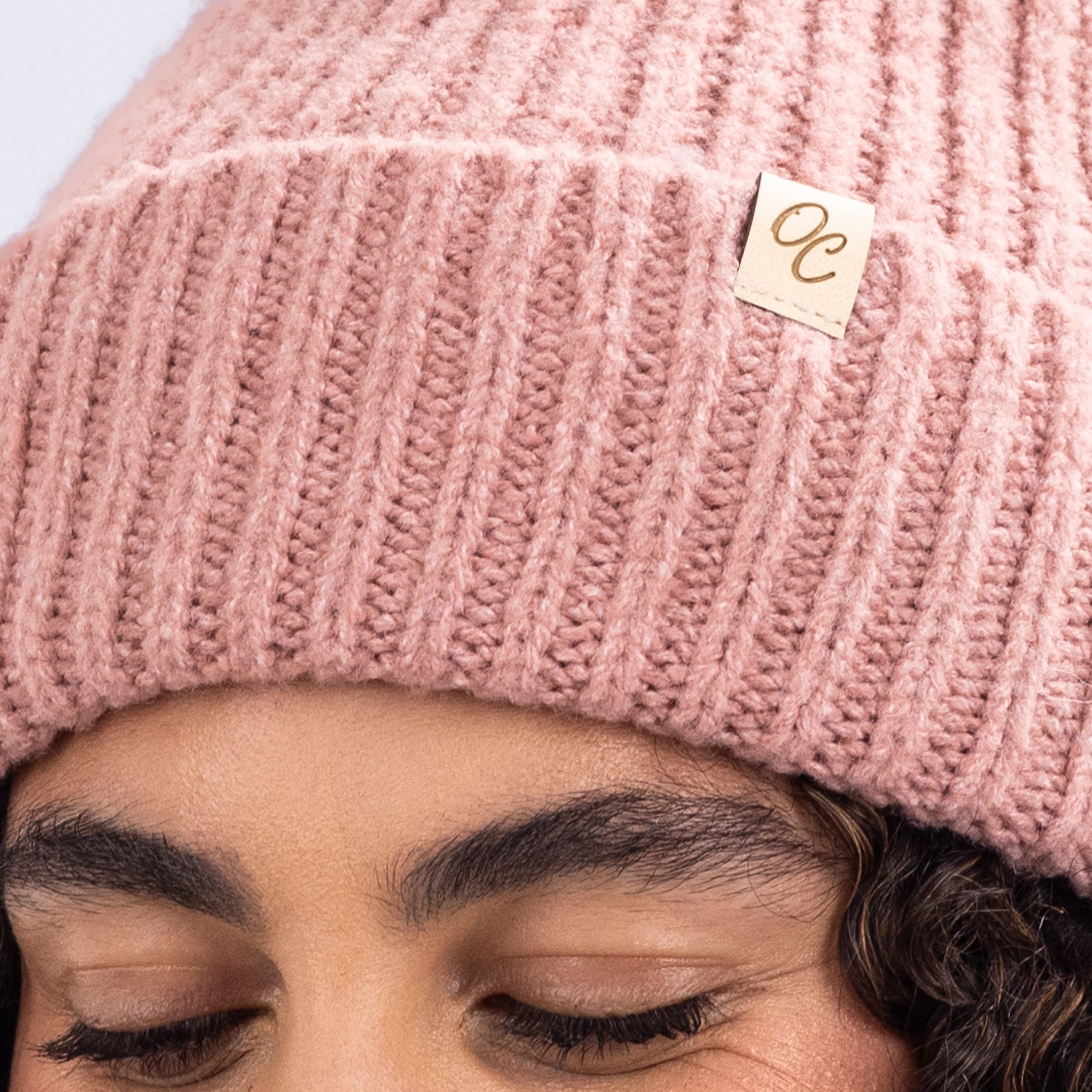 Only Curls Satin Lined Beanie with Pom - Carrie in Dusty Pink - Only Curls