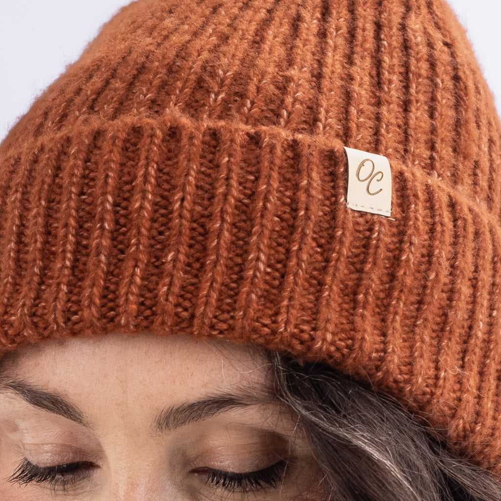 Only Curls Satin Lined Knitted Beanie Hat - Ella in Burnt Orange - Only Curls