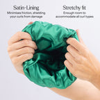 Only Curls Satin Lined Beanie with Pom - Carrie in Emerald Green - Only Curls