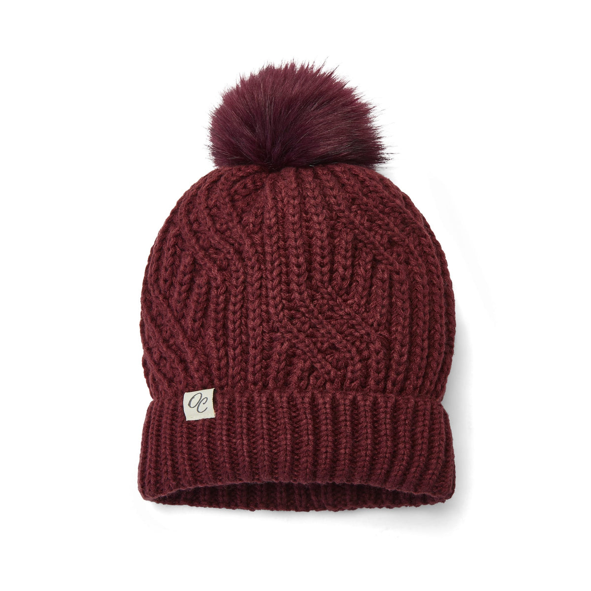 Only Curls Burgundy Cable Knit Satin-Lined Beanie - Only Curls