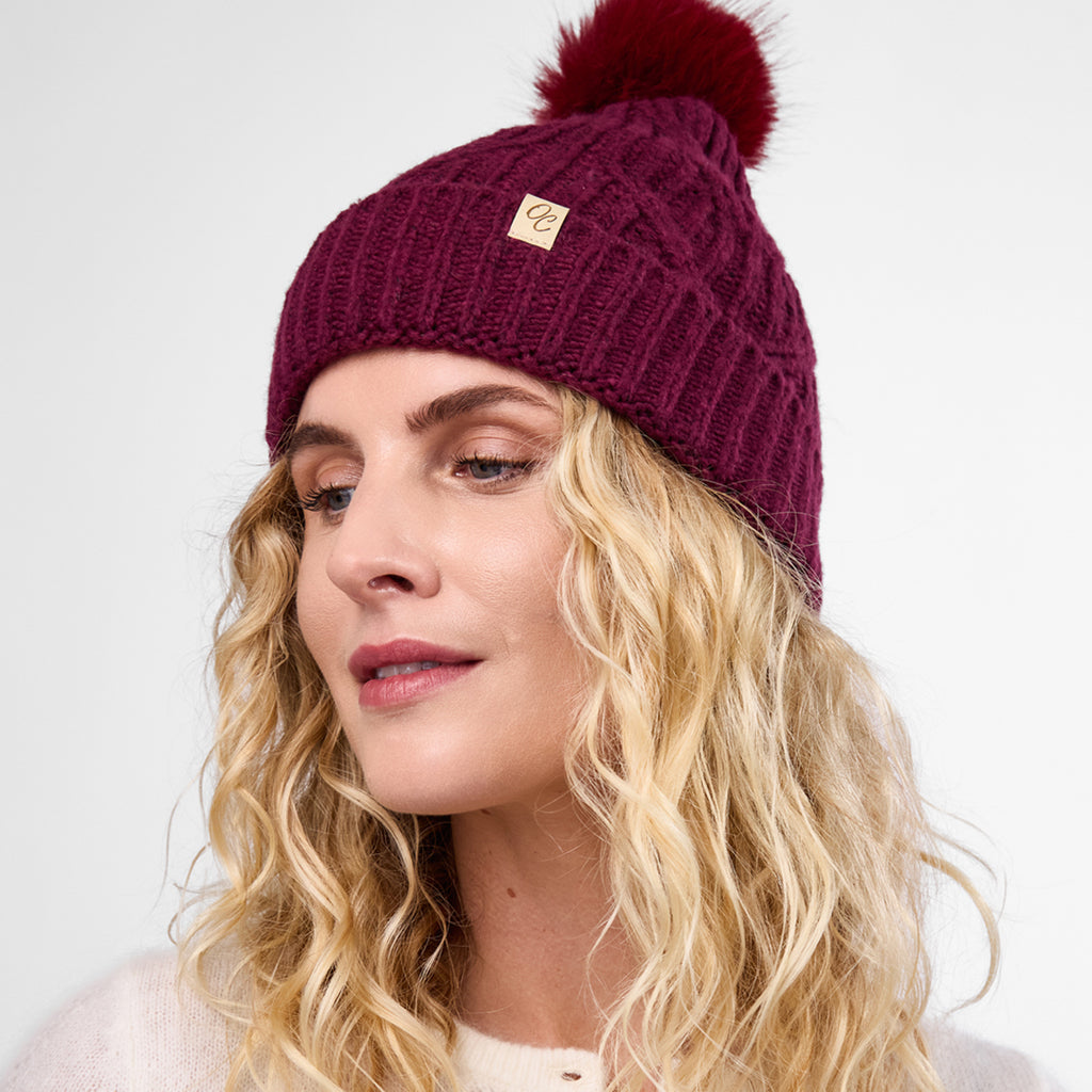 Only Curls Burgundy Cable Knit Satin-Lined Beanie - Only Curls