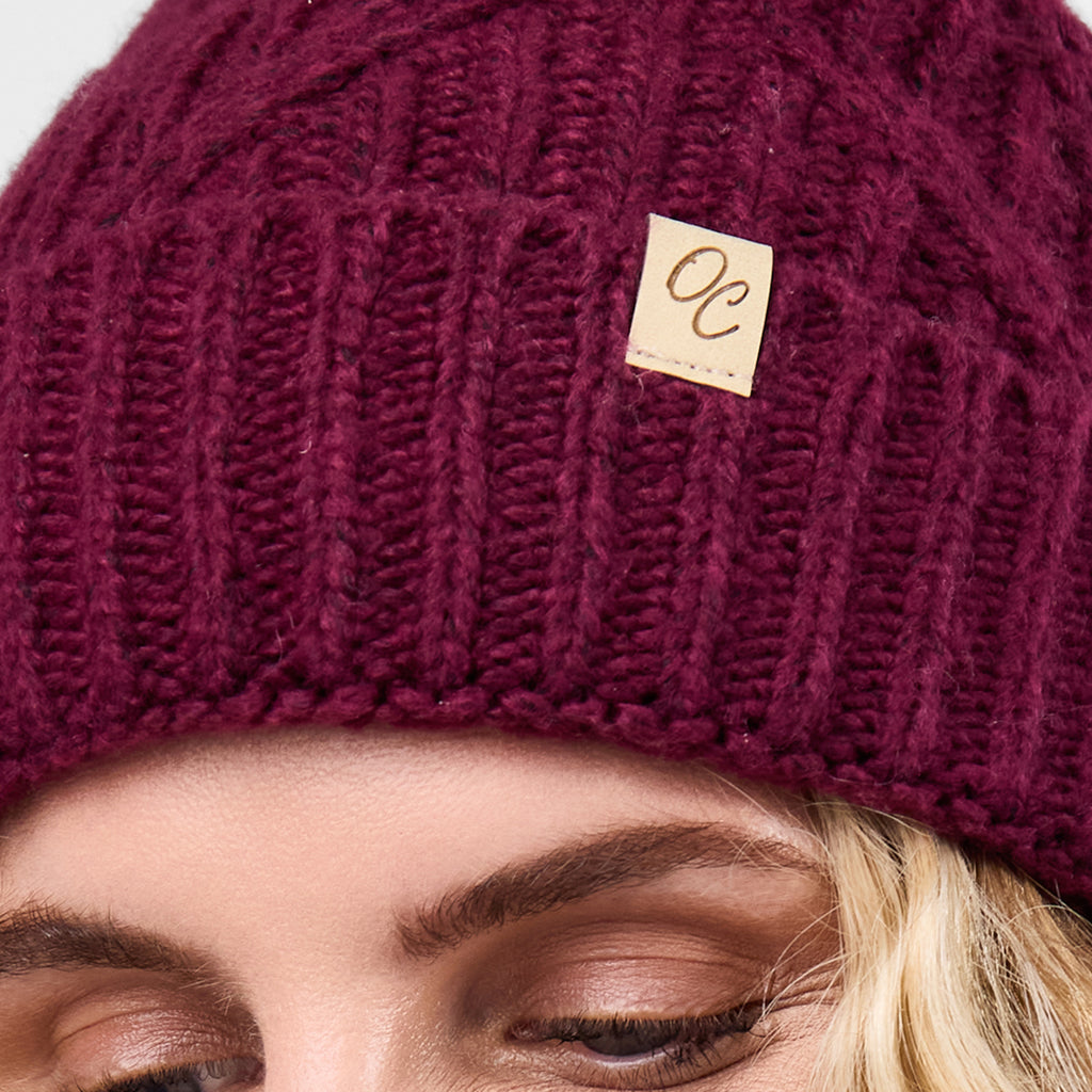 Only Curls Burgundy Cable Knit Satin-Lined Beanie - Only Curls