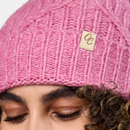 Only Curls Dusty Pink Cable Knit Satin-Lined Beanie - Only Curls