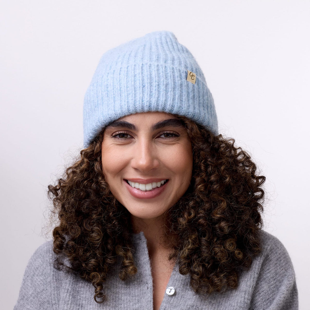 Only Curls Satin Lined Beanie - Ella in Light Blue