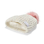 Little Curls Satin Lined Knitted Beanie Hat - Ivory Speckle with Pom Pom - Only Curls