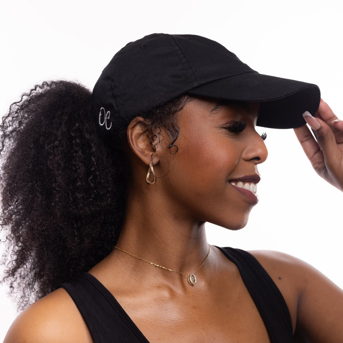 Only Curls Satin Lined Baseball Hat  - Black - Only Curls