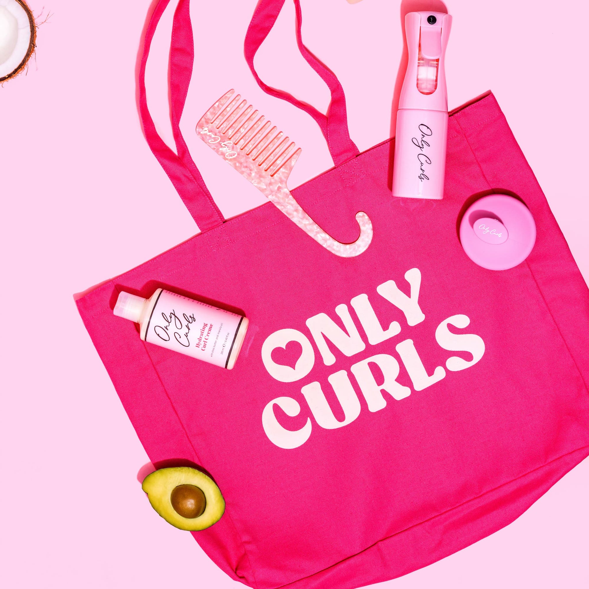 Only Curls Tote Bag - Only Curls Heart Coral - Only Curls