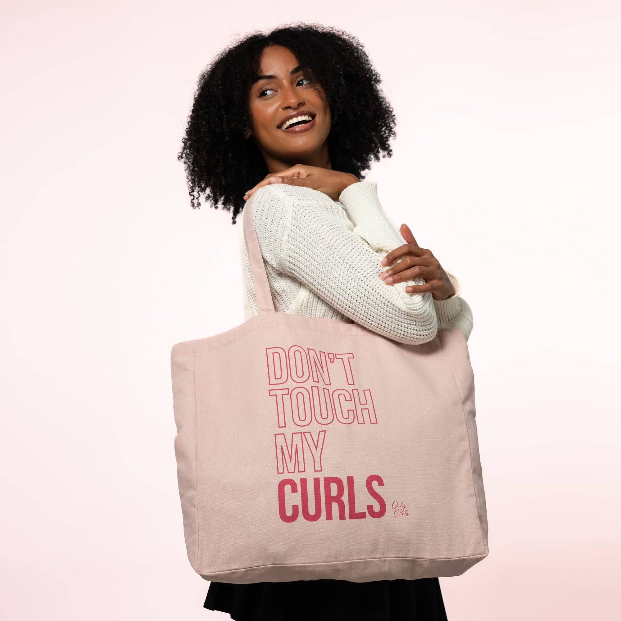 Only Curls Tote Bag - Don't Touch My Curls Pink - Only Curls