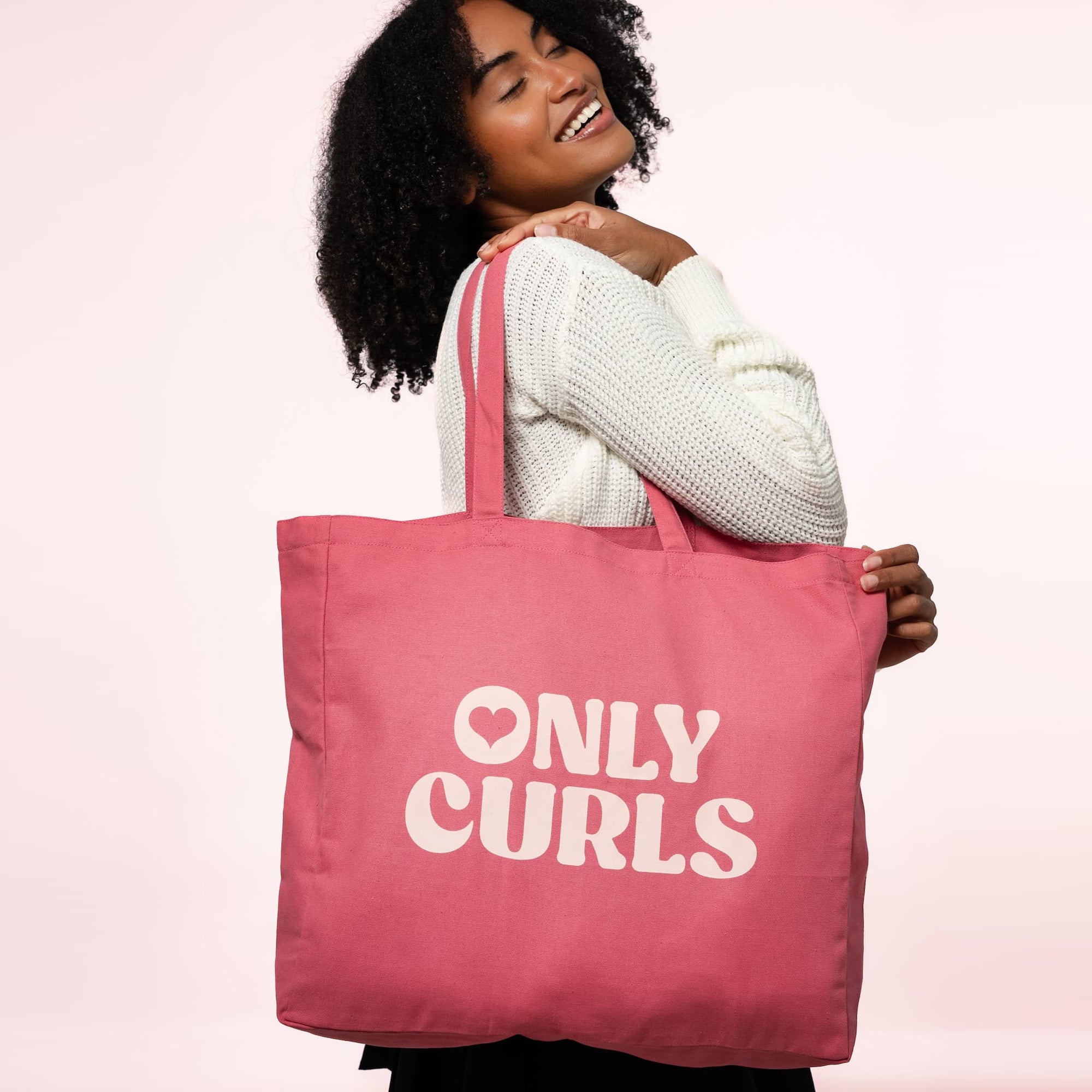 Only Curls Tote Bag - Only Curls Heart Coral - Only Curls