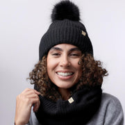 Only Curls Satin Lined Pom Beanie and Snood Set - Sadie in Black