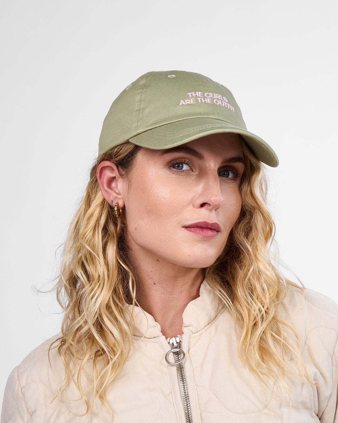 Satin Lined Baseball Hat (full cap) - Matcha Green The Curls Are The Outfit