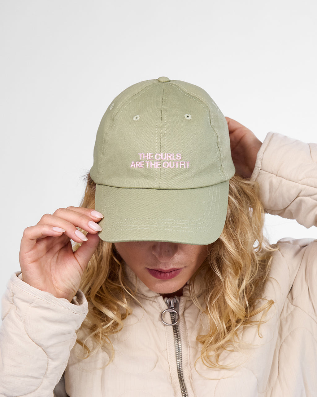 Satin Lined Baseball Hat (full cap) - Matcha Green The Curls Are The Outfit