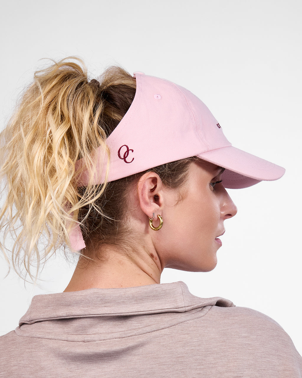 Satin Lined Baseball Hat (open back bow) - Dusty Pink Naturally Curly