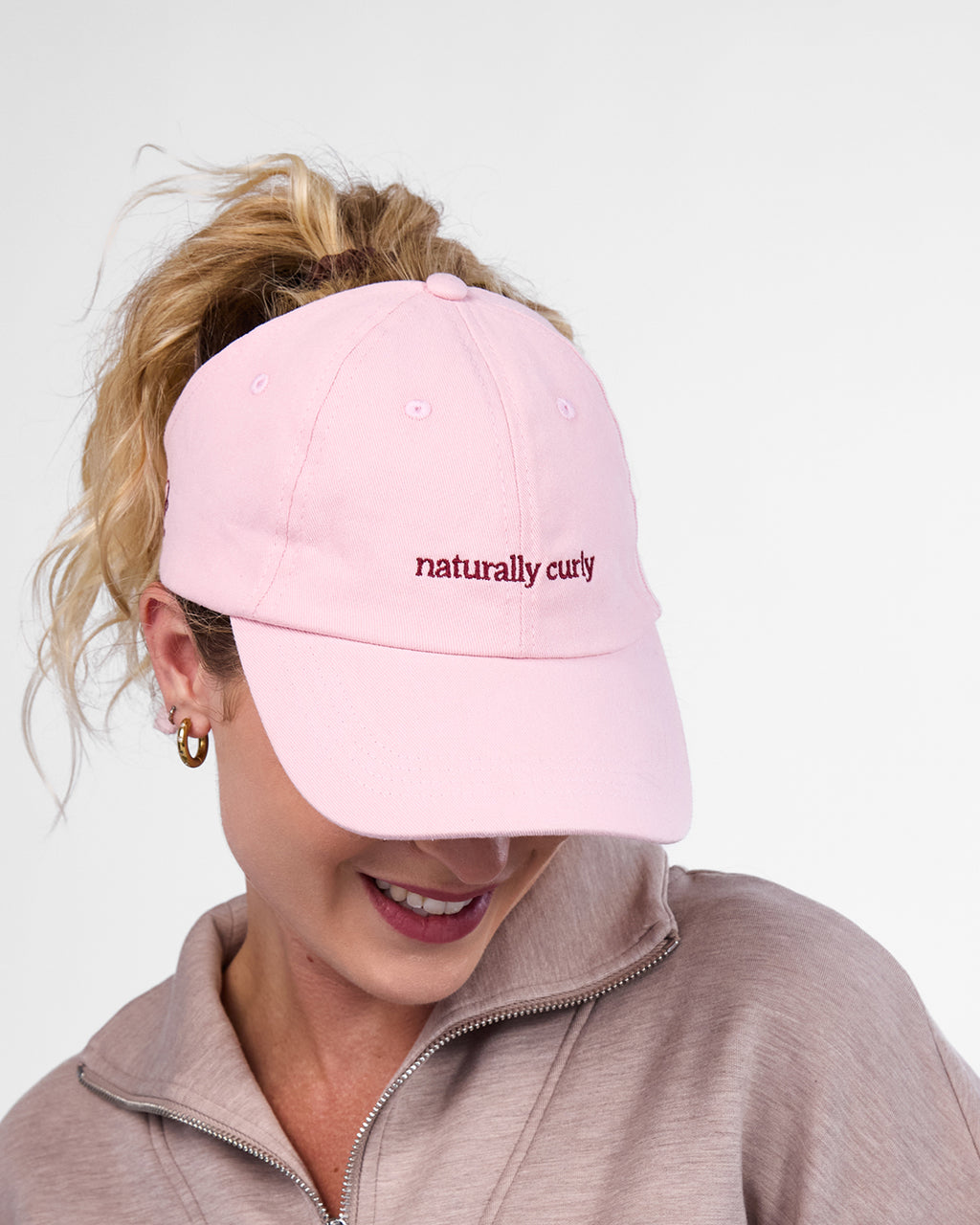 Satin Lined Baseball Hat (open back bow) - Dusty Pink Naturally Curly