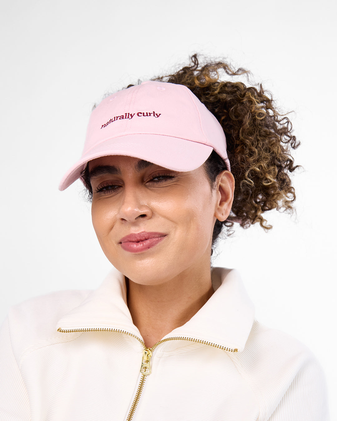 Satin Lined Baseball Hat (open back bow) - Dusty Pink Naturally Curly