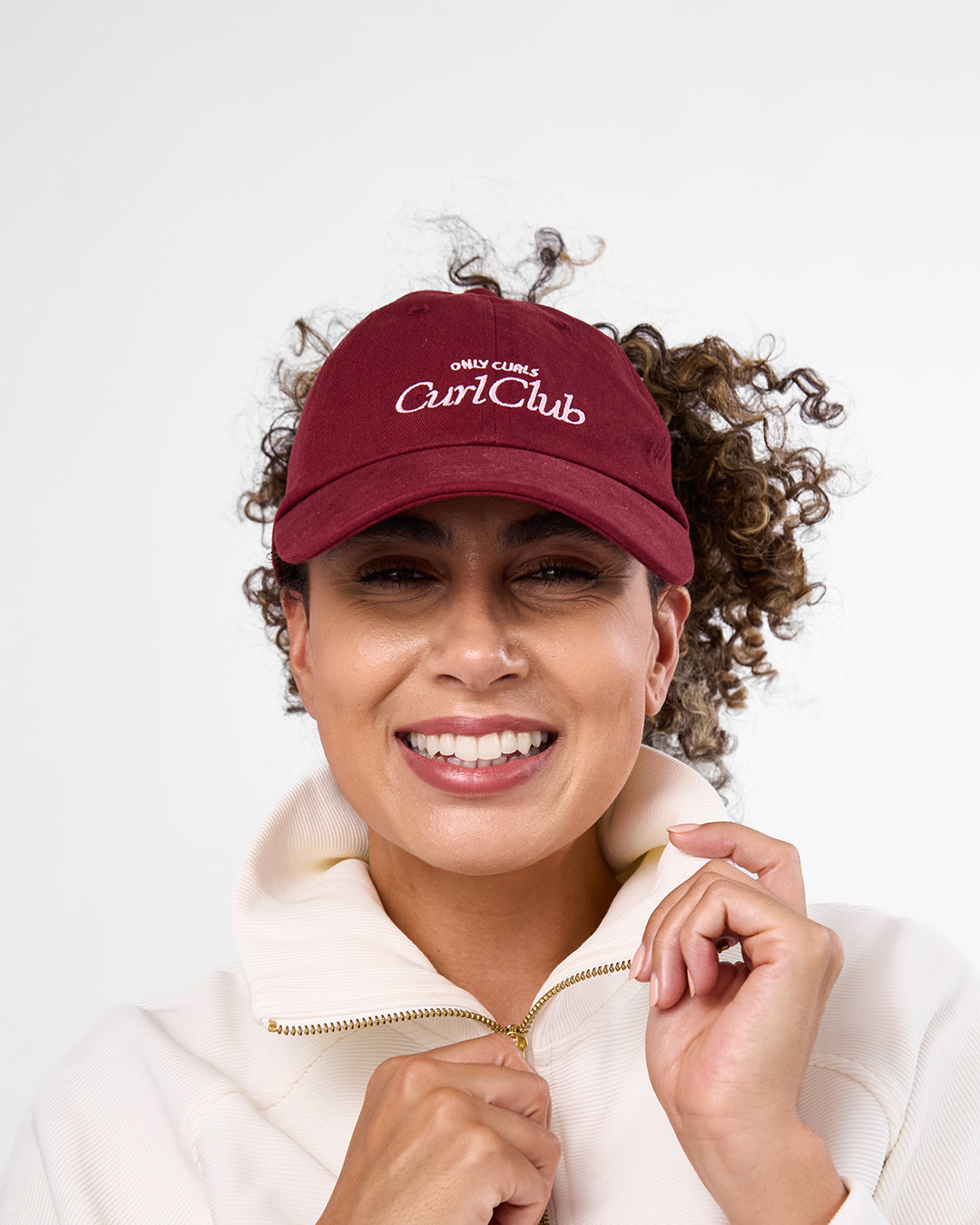 Satin Lined Baseball Hat (open back) - Burgundy Curl Club