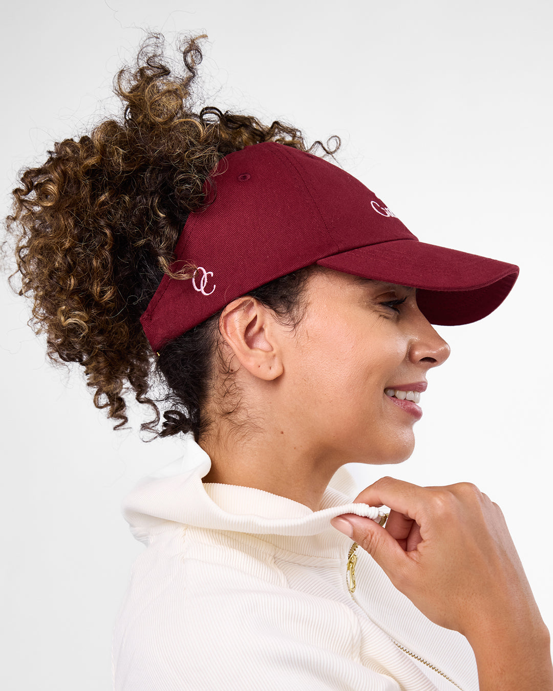 Satin Lined Baseball Hat (open back) - Burgundy Curl Club