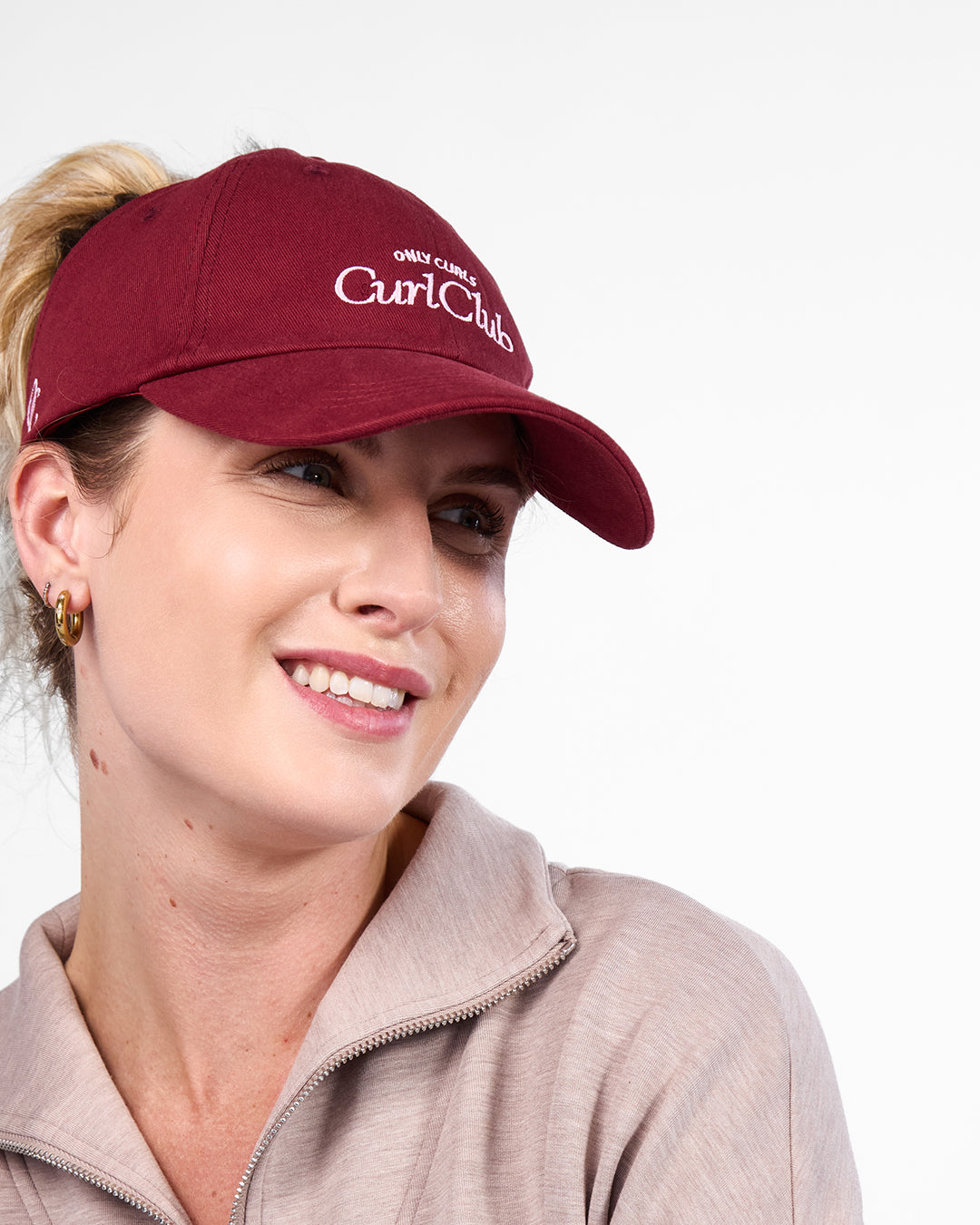 Satin Lined Baseball Hat (open back) - Burgundy Curl Club