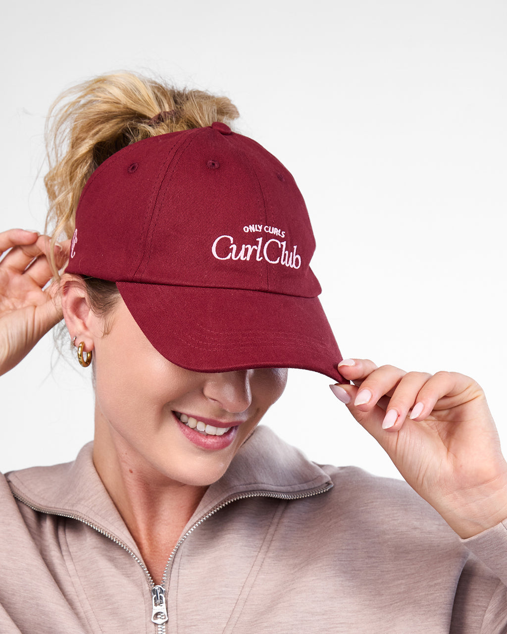 Satin Lined Baseball Hat (open back) - Burgundy Curl Club