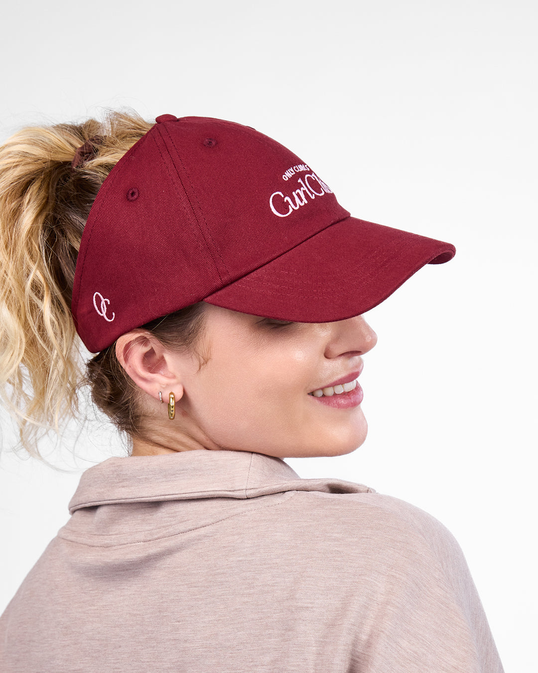 Satin Lined Baseball Hat (open back) - Burgundy Curl Club