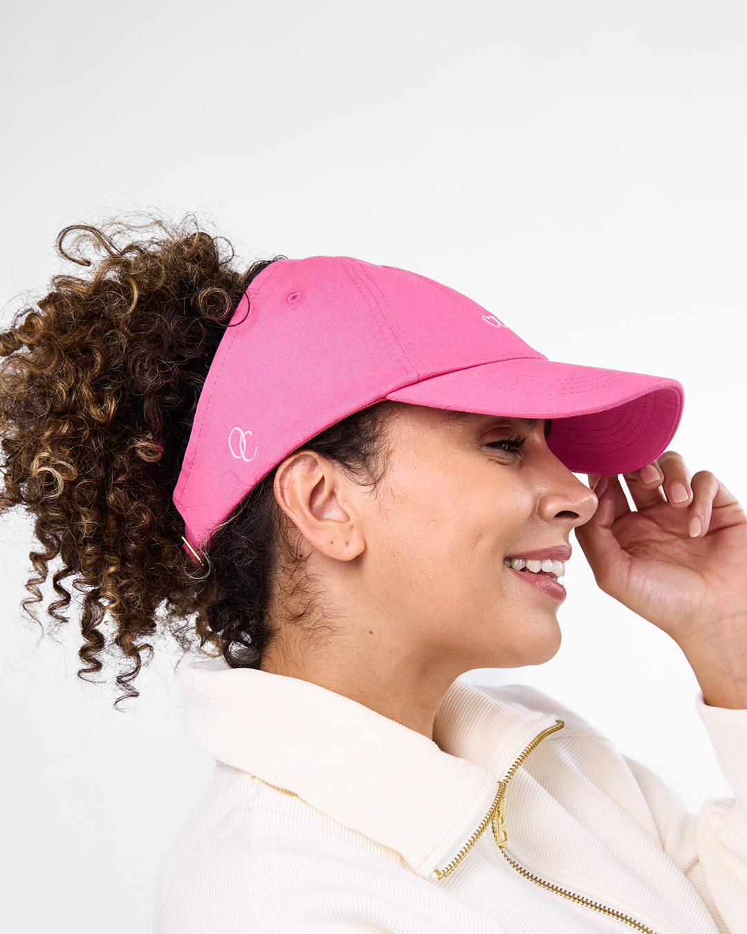 Satin Lined Baseball Hat (open back) - Hot Pink Curly