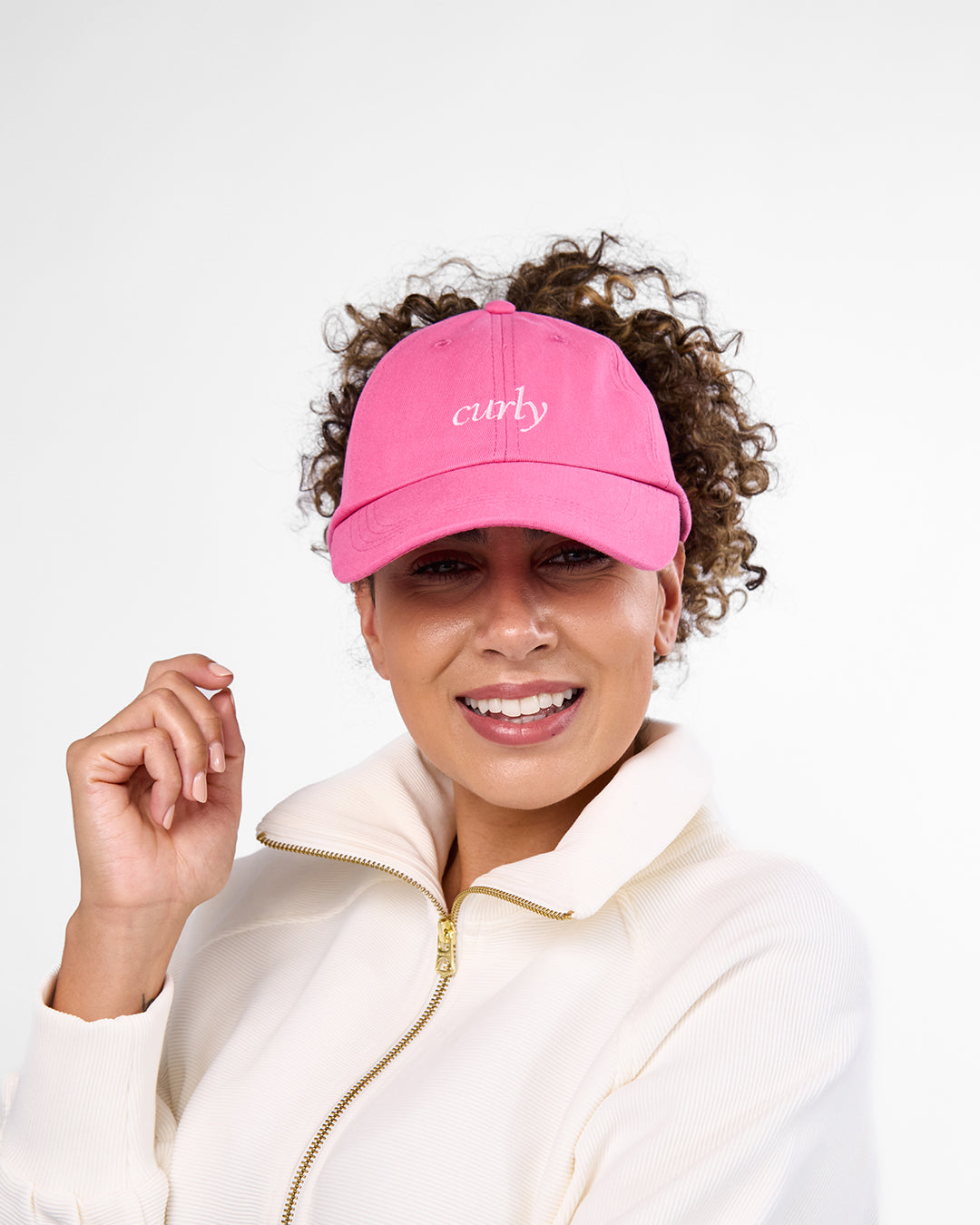 Satin Lined Baseball Hat (open back) - Hot Pink Curly