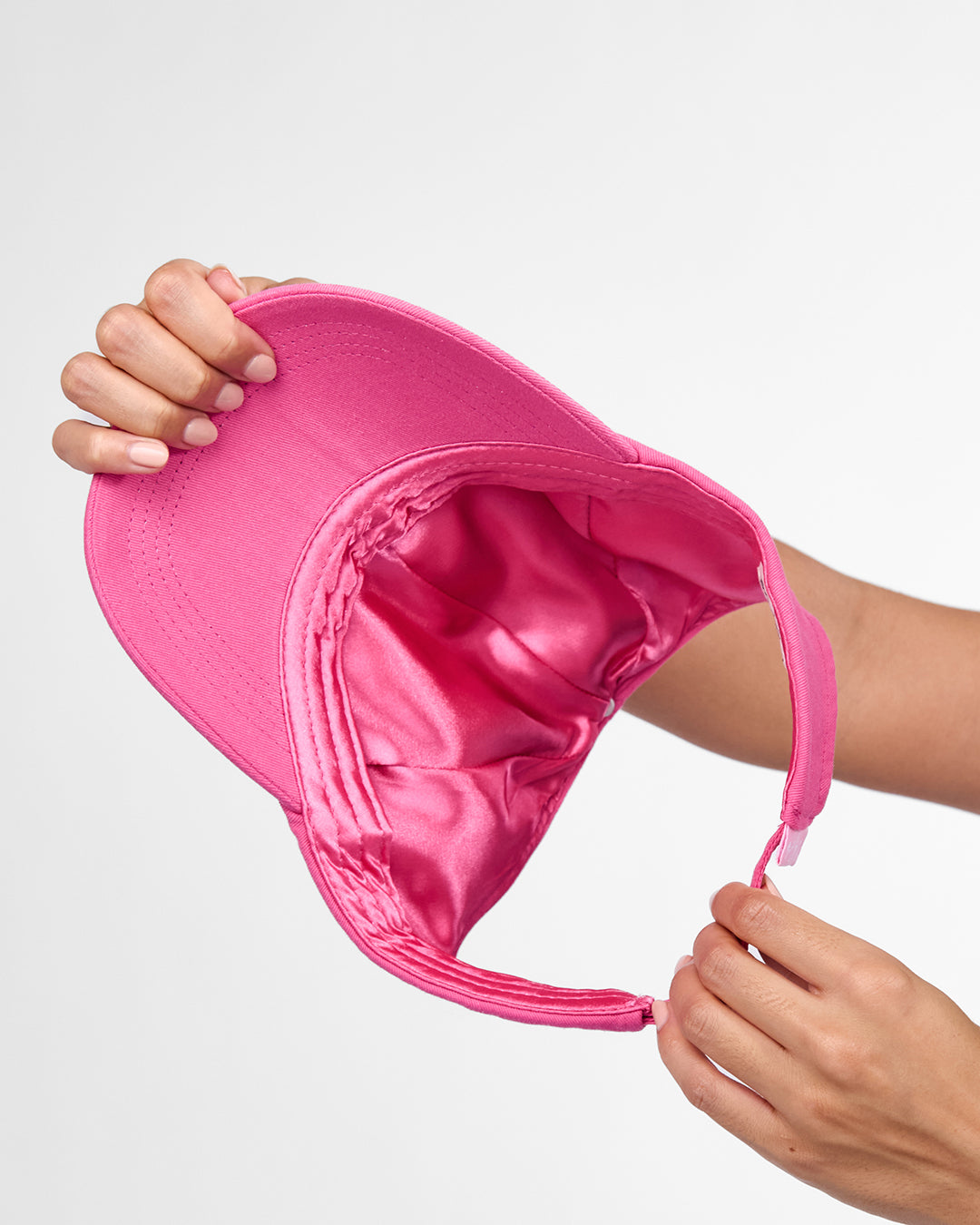 Satin Lined Baseball Hat (open back) - Hot Pink Curly