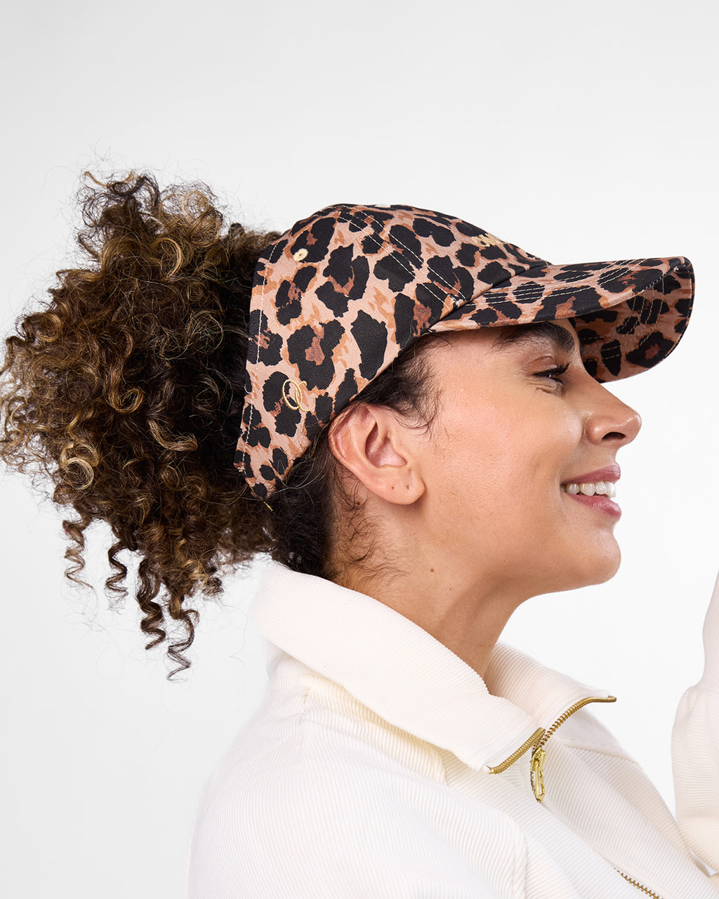 Satin Lined Baseball Hat (open back) - Leopard Only Curls