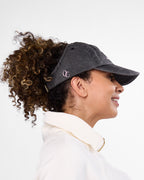 Satin Lined Baseball Hat (open back) - Washed Black The Curls Are The Outfit