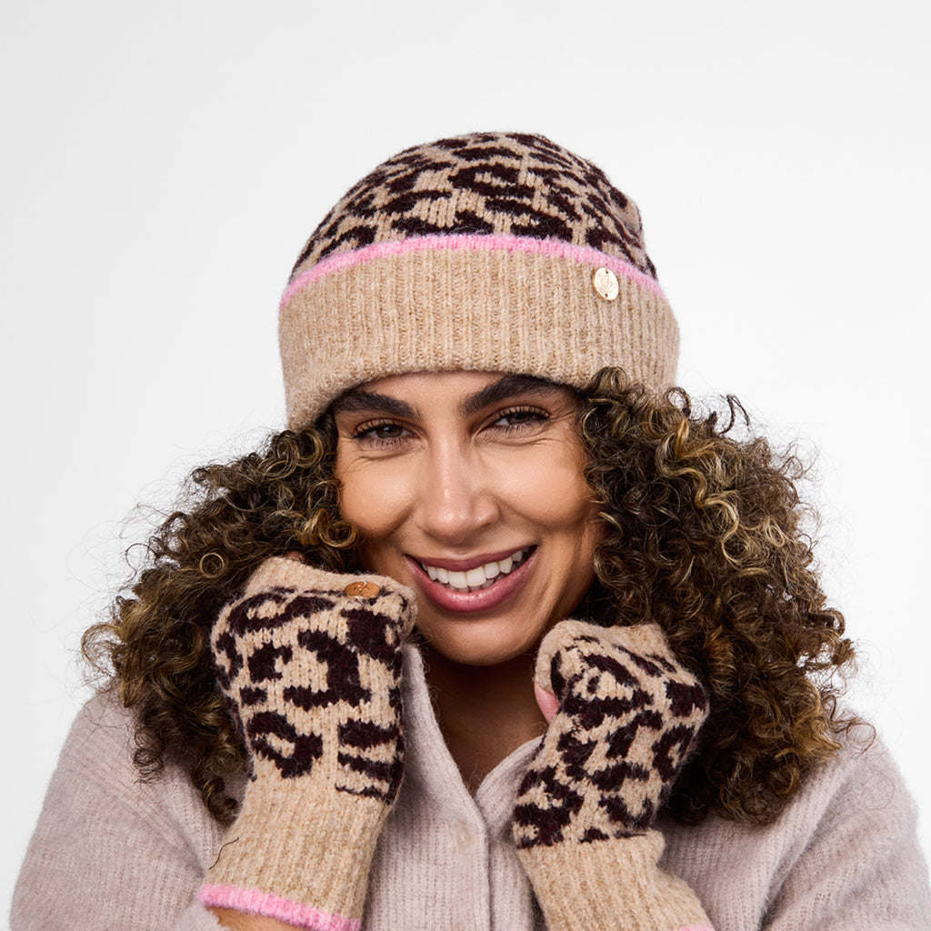Only Curls Leopard Satin-Lined Beanie & Glove Set - Only Curls