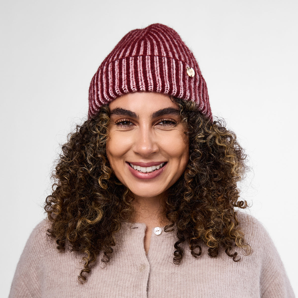 Only Curls Burgundy Stripe Satin-Lined Beanie - Only Curls