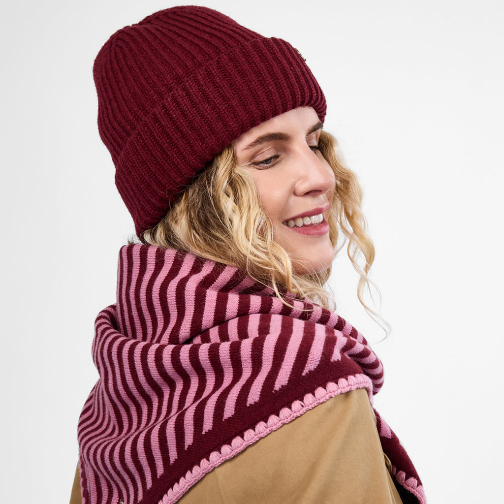 Only Curls Burgundy Chunky Knit Satin-Lined Beanie - Only Curls