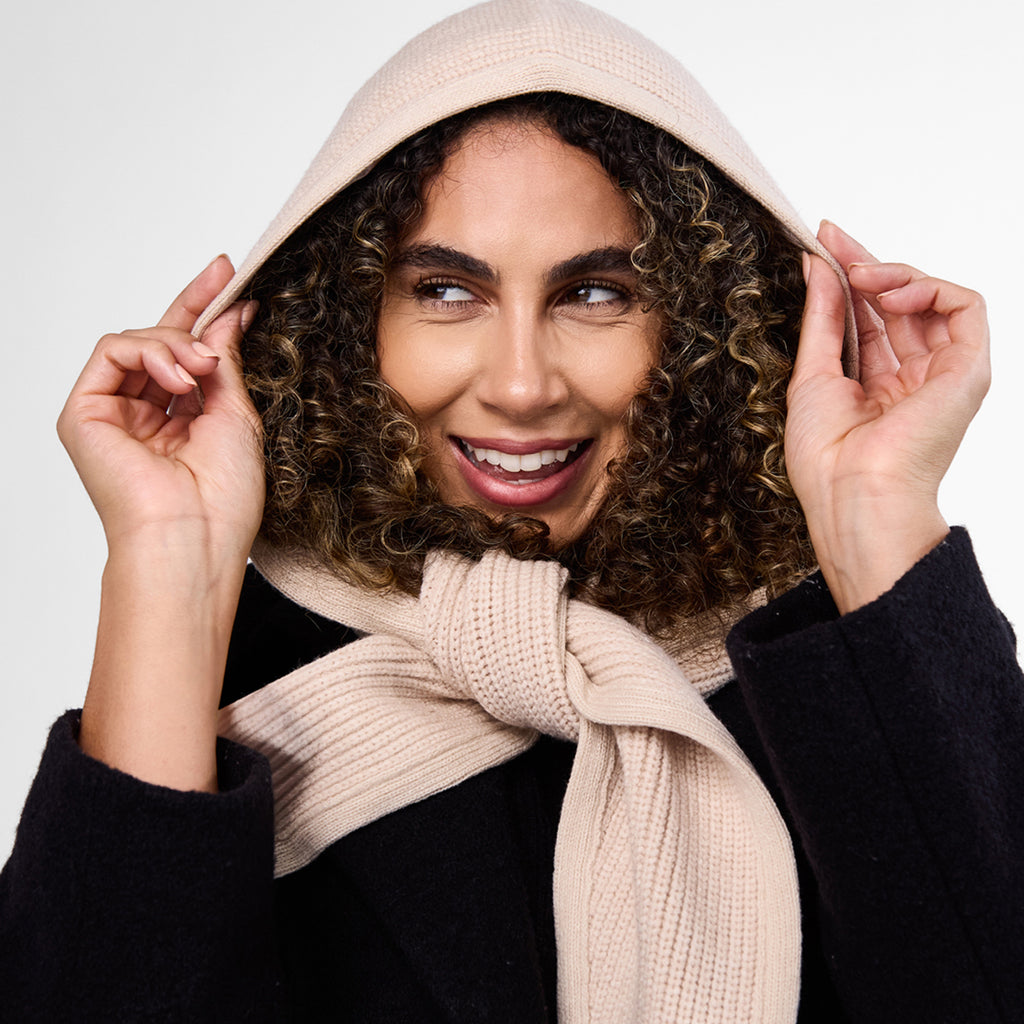Only Curls Oatmeal Satin-Lined Hooded Scarf - Only Curls