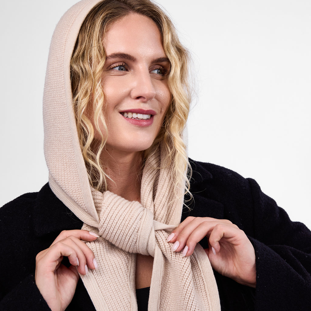 Only Curls Oatmeal Satin-Lined Hooded Scarf - Only Curls