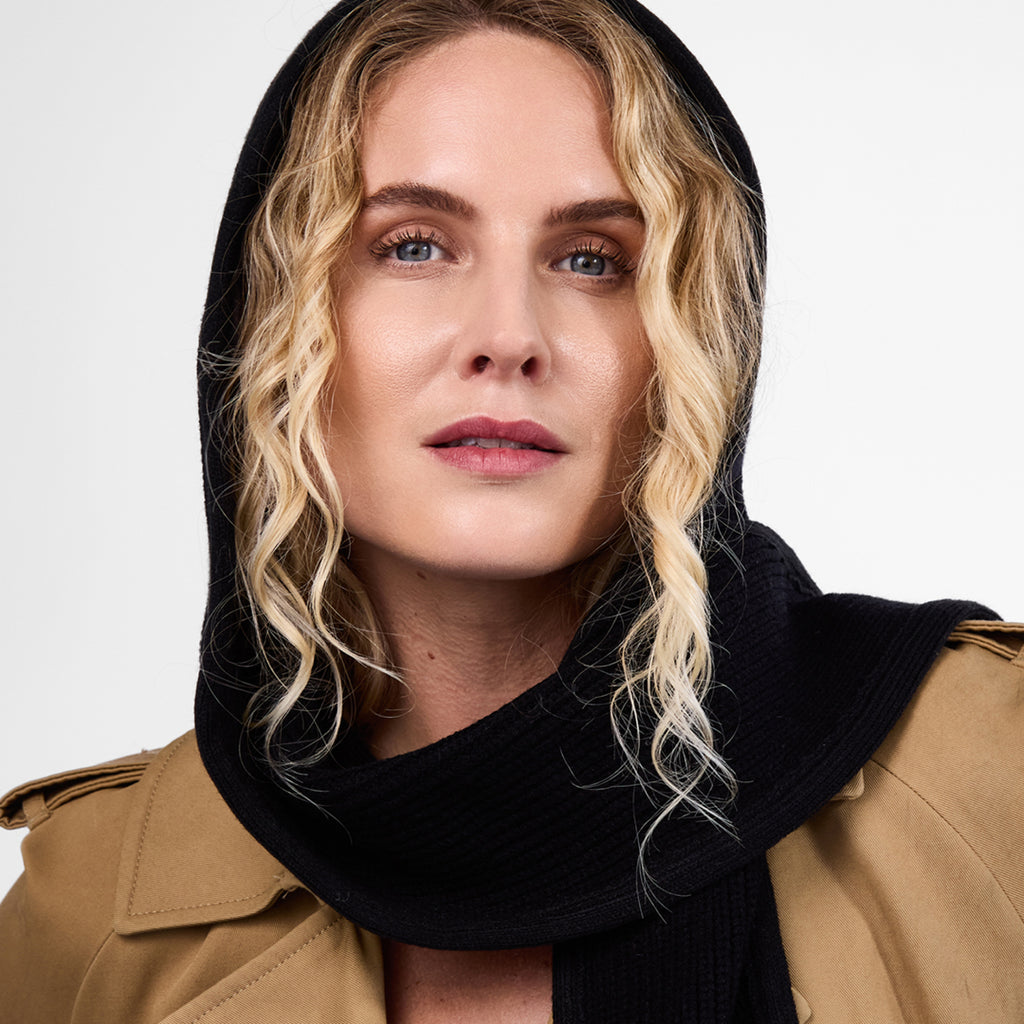 Only Curls Black Satin-Lined Hooded Scarf - Only Curls