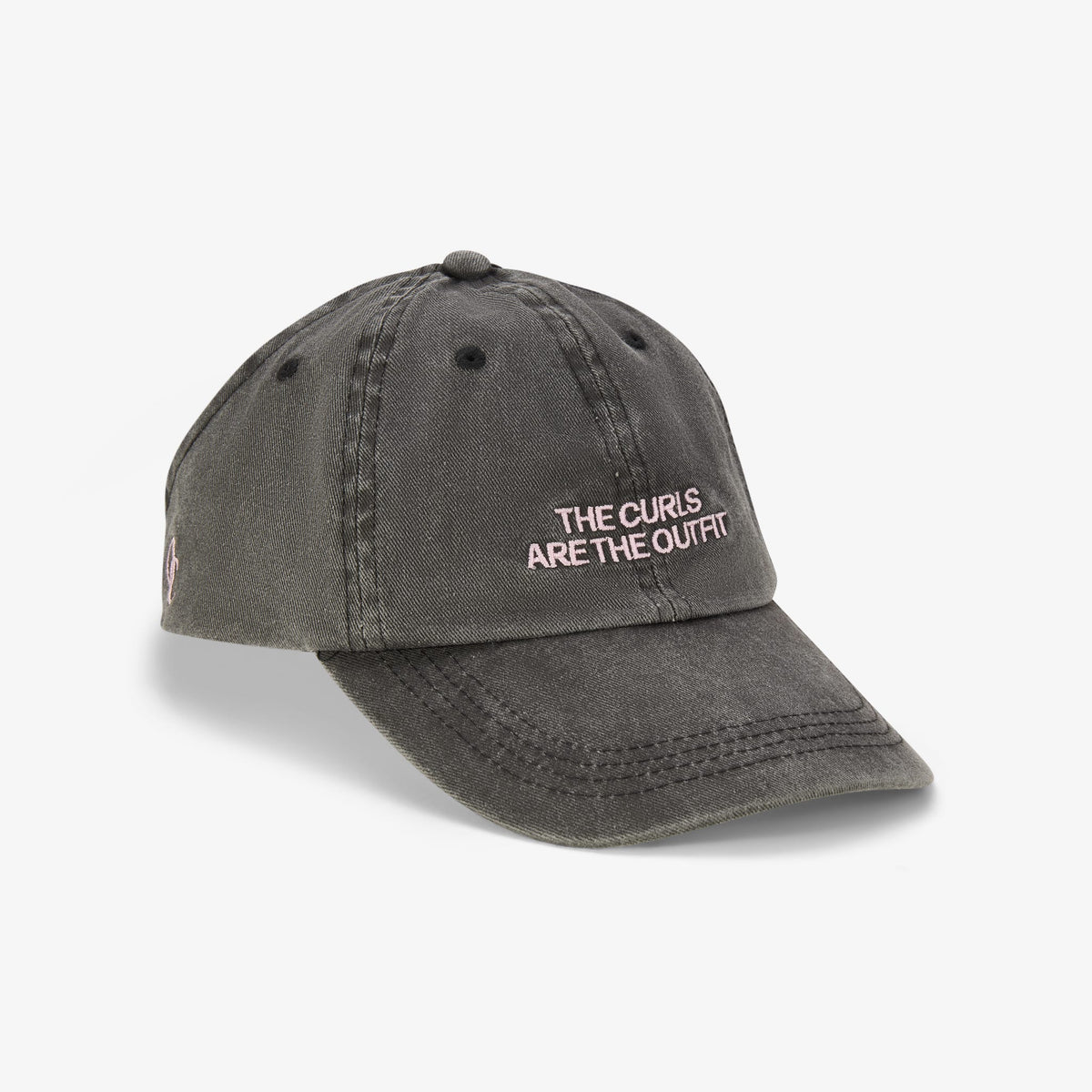 Satin Lined Baseball Hat (open back) - Washed Black The Curls Are The Outfit