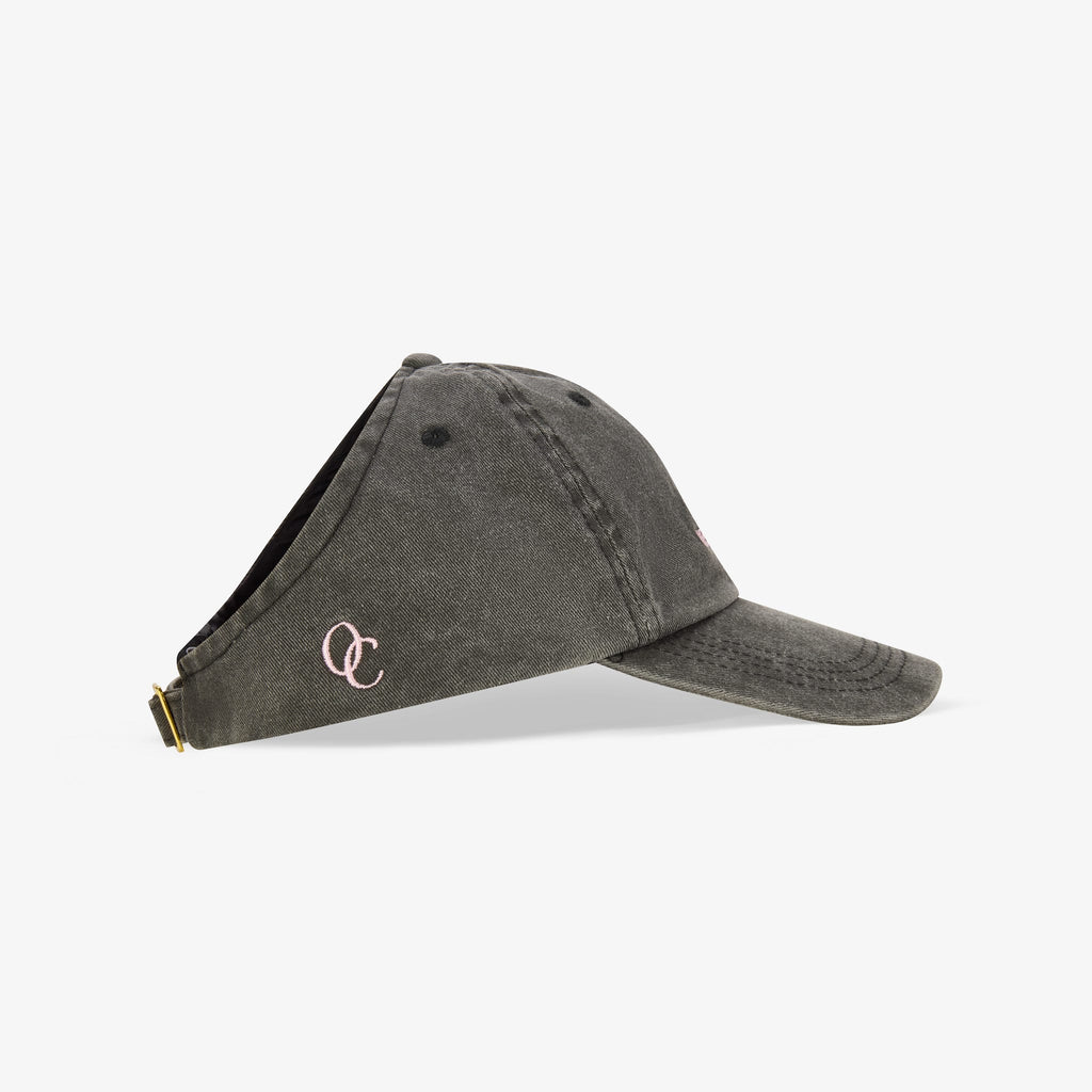 Satin Lined Baseball Hat (open back) - Washed Black The Curls Are The Outfit