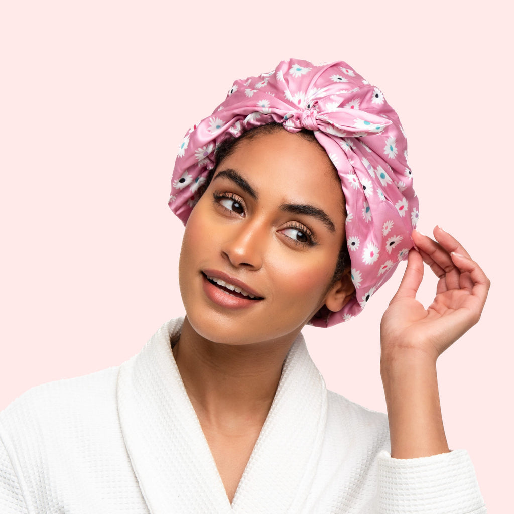 Only Curls Satin Sleep Turban - Dusty Pink Daisy - Only Curls
