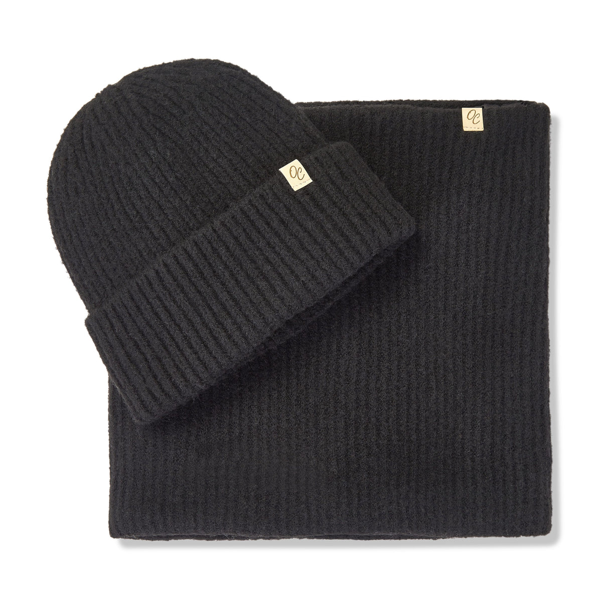 Only Curls Satin Lined Beanie and Snood Set - Sophia in Black