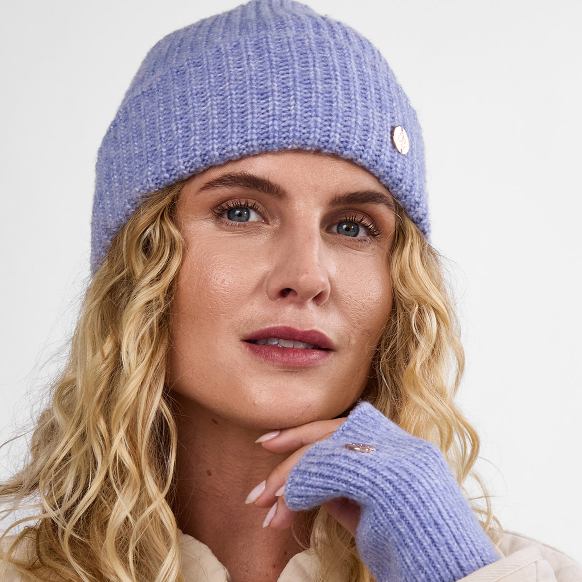Only Curls Dusty Blue Super Soft Satin-Lined Beanie & Glove Set - Only Curls
