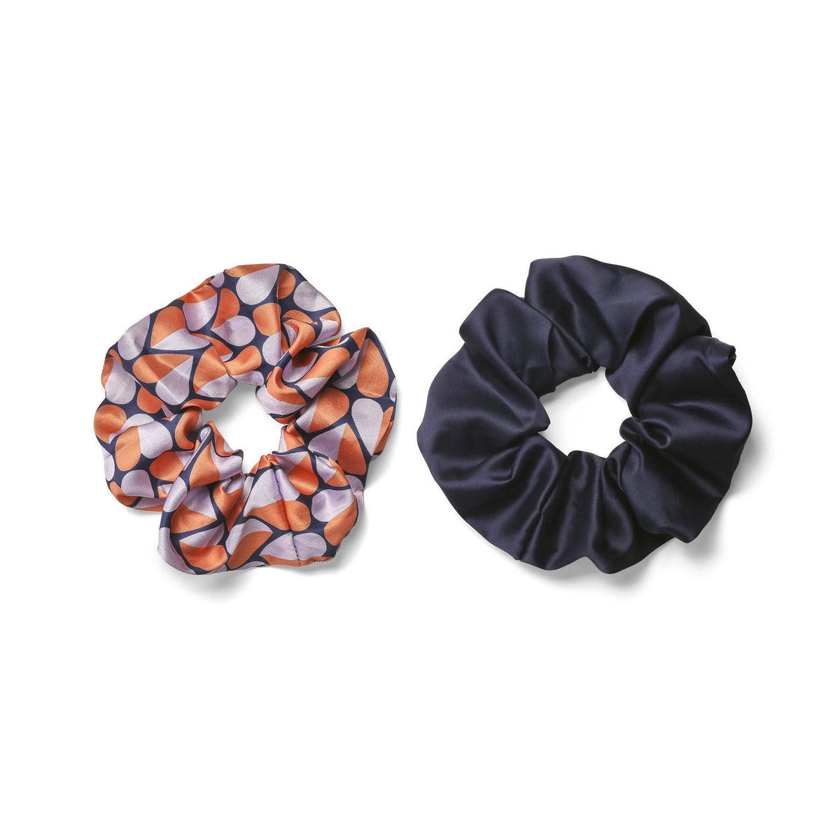 Only Curls Oversized Satin Scrunchies - Navy Hearts and Navy Twin Pack