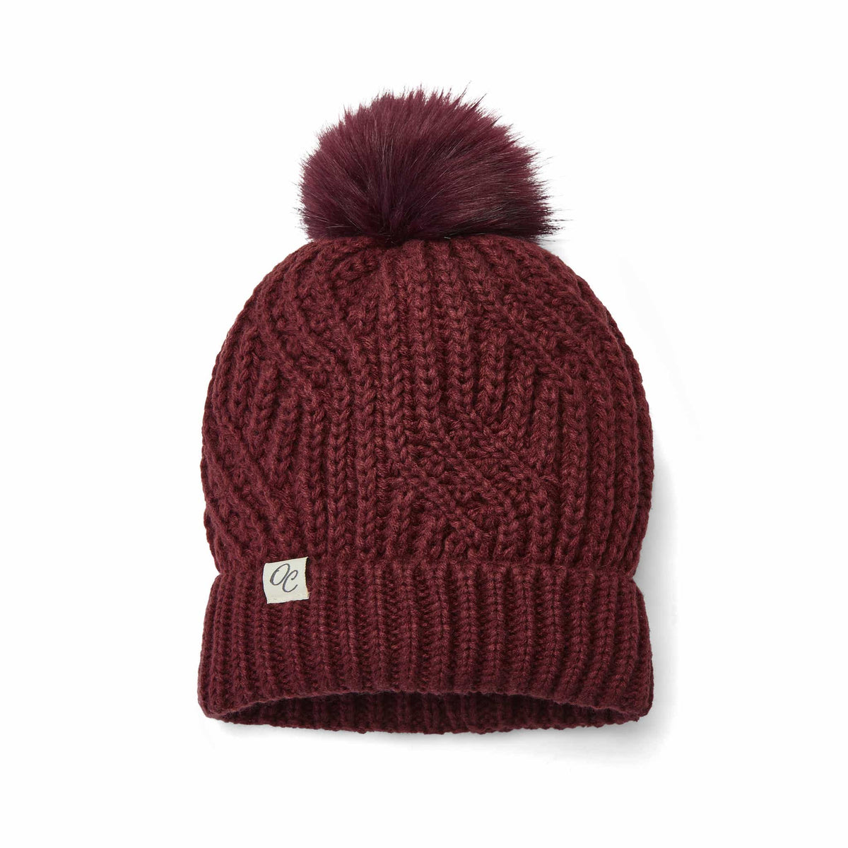 Only Curls Satin Lined Knitted Beanie Hat - Burgundy with Pom Pom - Only Curls