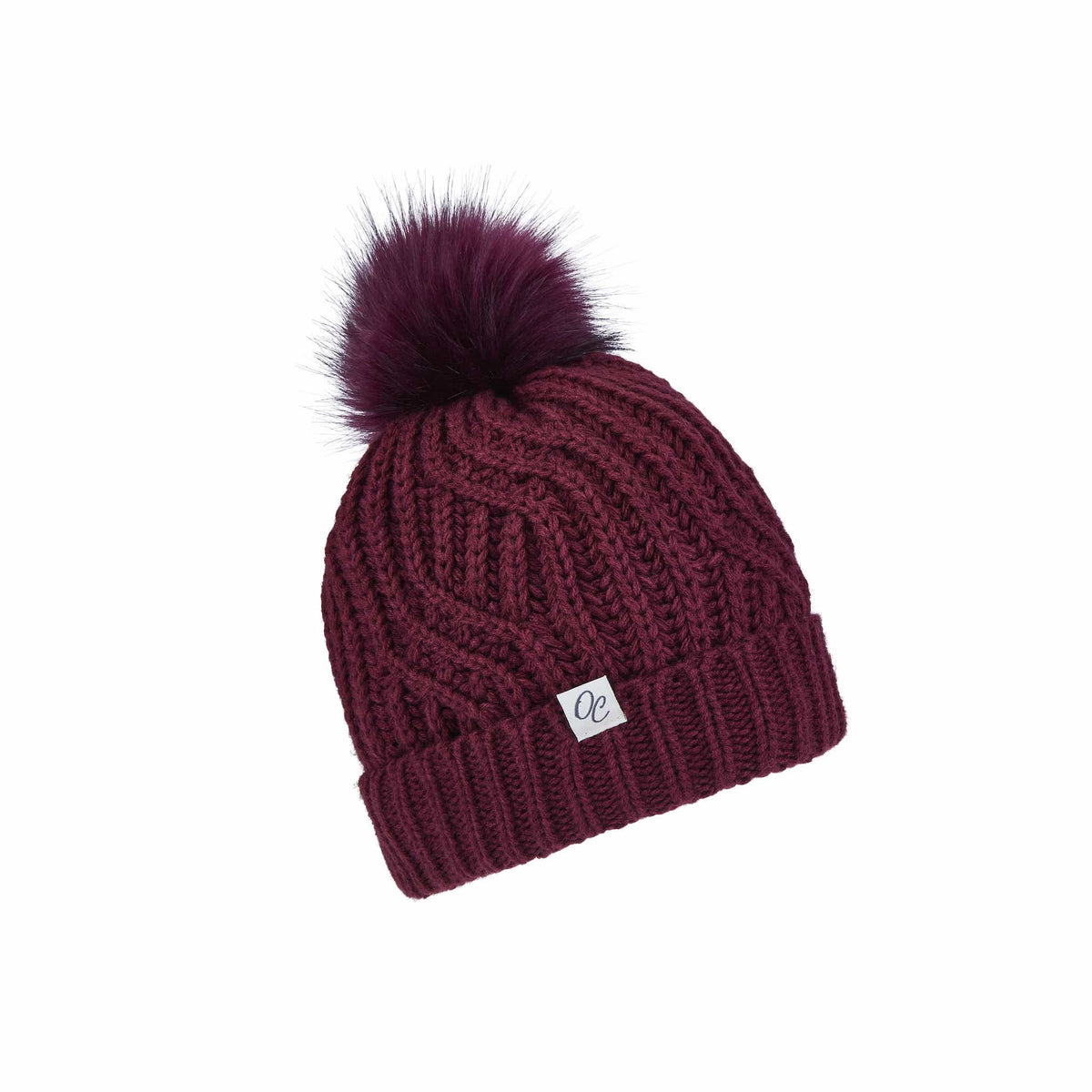 Only Curls Satin Lined Knitted Beanie Hat - Burgundy with Pom Pom - Only Curls