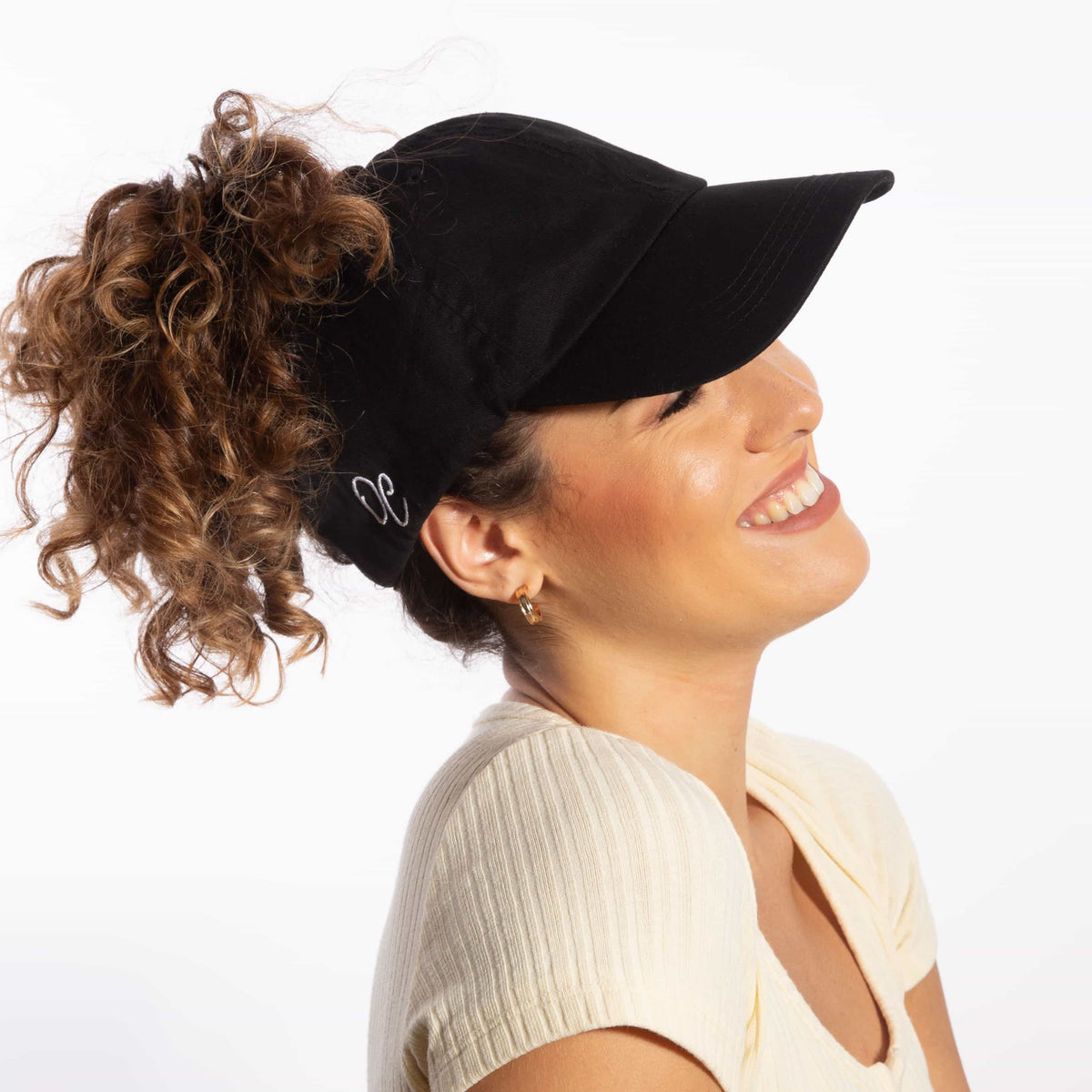 Only Curls Satin Lined Baseball Hat (with open back) - Jet Black - Only Curls